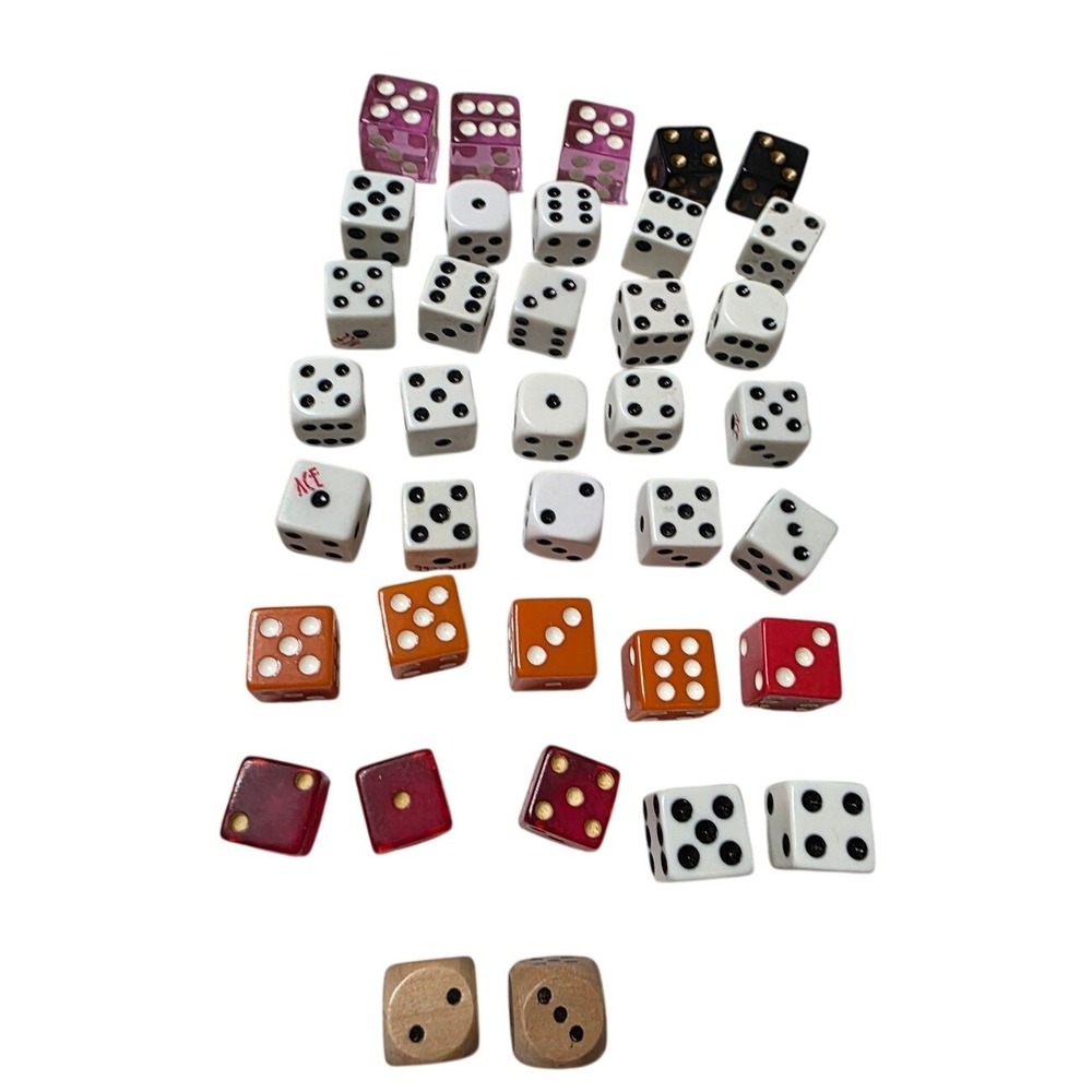 Lot of 36 Assorted Gaming Dice Mixed Colors Styles Bicycle Wood Translucent